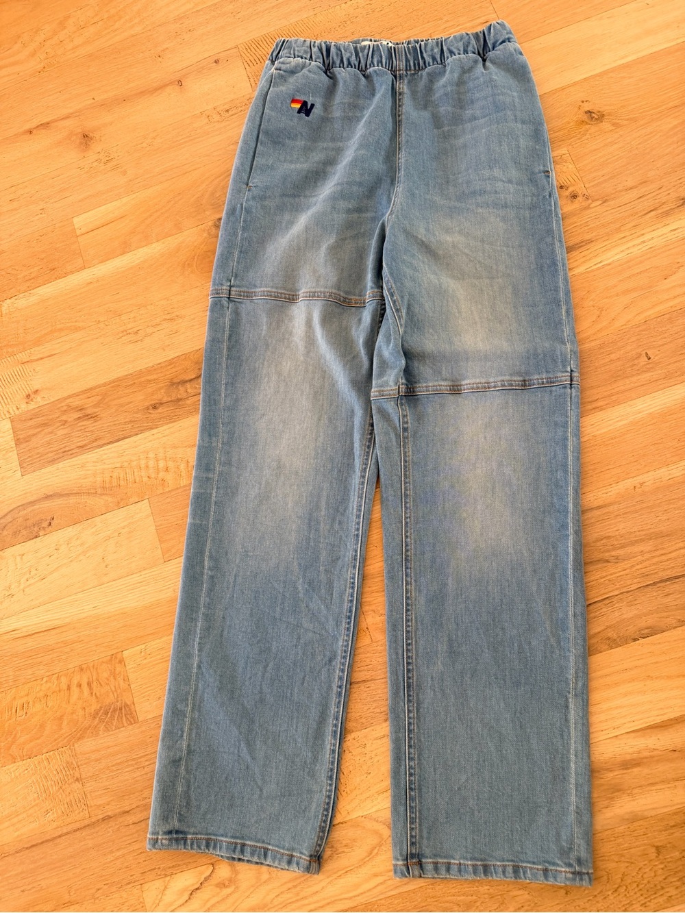 Aviator Nation Light Blue Straight-Leg Jeans with Elastic Waist